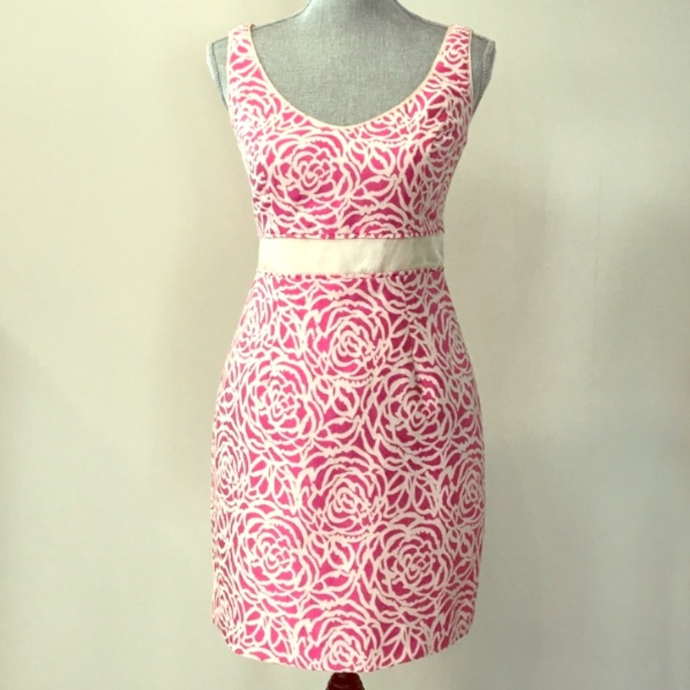 Maggy London pink and cream rose cocktail dress